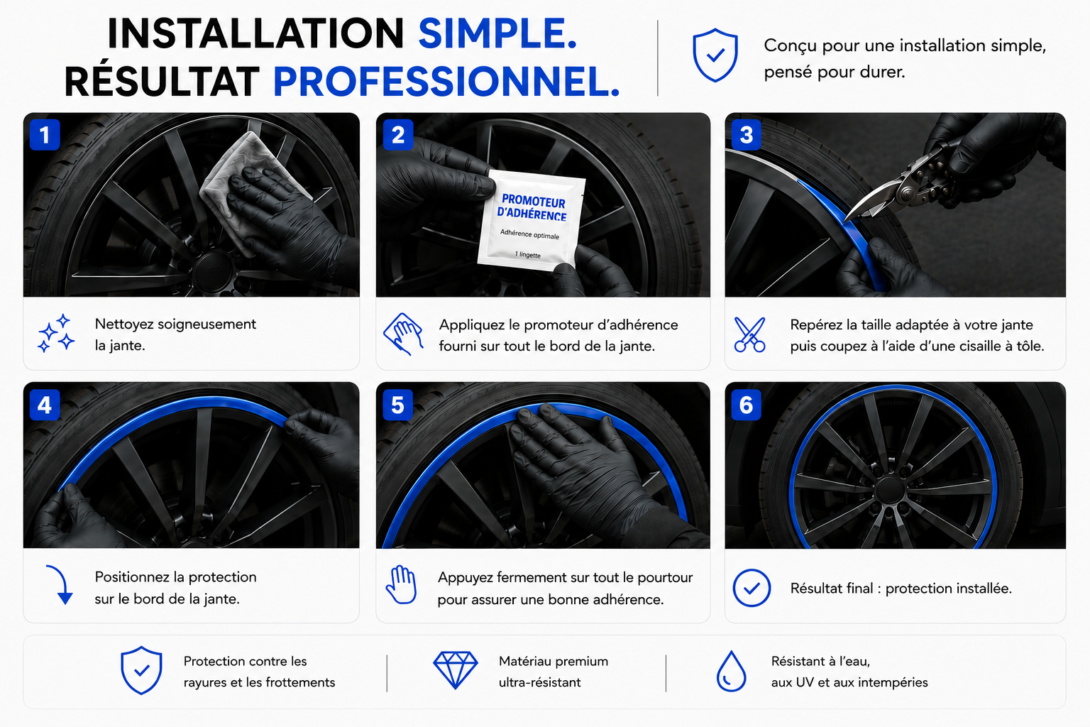 Installation d'une protection JantesProtect sur une jante en aluminium — pose sans outil en 5 minutes